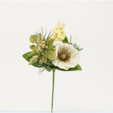 特価◎【造花】ビダヤコム/正月小花ピック ホワイト/V25131-001W