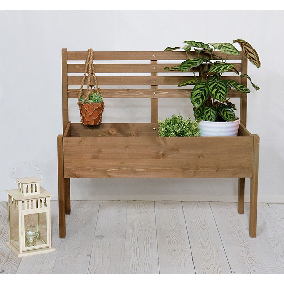 特価◎【直送】住まいスタイル/天然木製チェア型プランタースタンド 幅80cm グレー/CP80GRY
