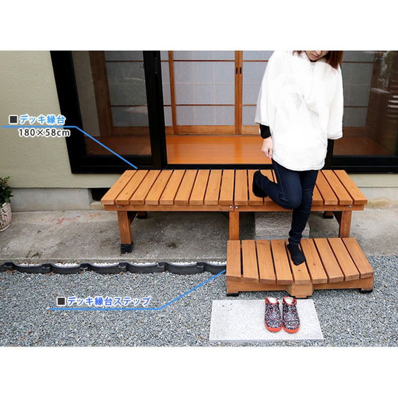 特価◎【直送】住まいスタイル/デッキ縁台180×58 3点セット ダークブラウン/DE-18058-3PSET-DBR