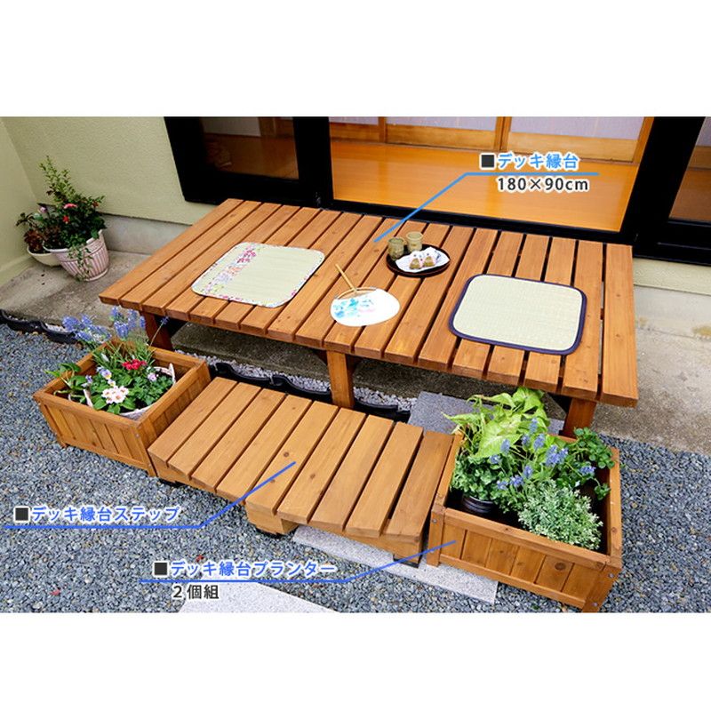 特価◎【直送】住まいスタイル/デッキ縁台 180×90 ステップセット ライトブラウン/DE-18090STP-LBR