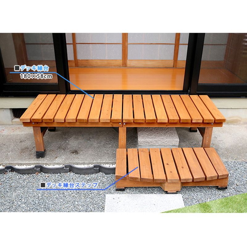 特価◎【直送】住まいスタイル/デッキ縁台 180×58 ステップセット ライトブラウン/DE-180STP-LBR