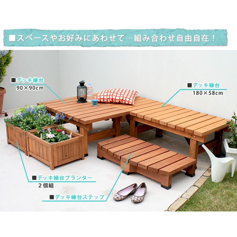 特価◎【直送】住まいスタイル/デッキ縁台プランター2個組幅45 ライトブラウン/DEP-2LB45