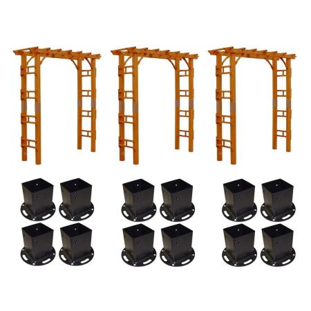 特価◎【直送】住まいスタイル/天然木製アーチ 190 3台(平地用金具セット) 「Flex Pergola」 ライトブラウン