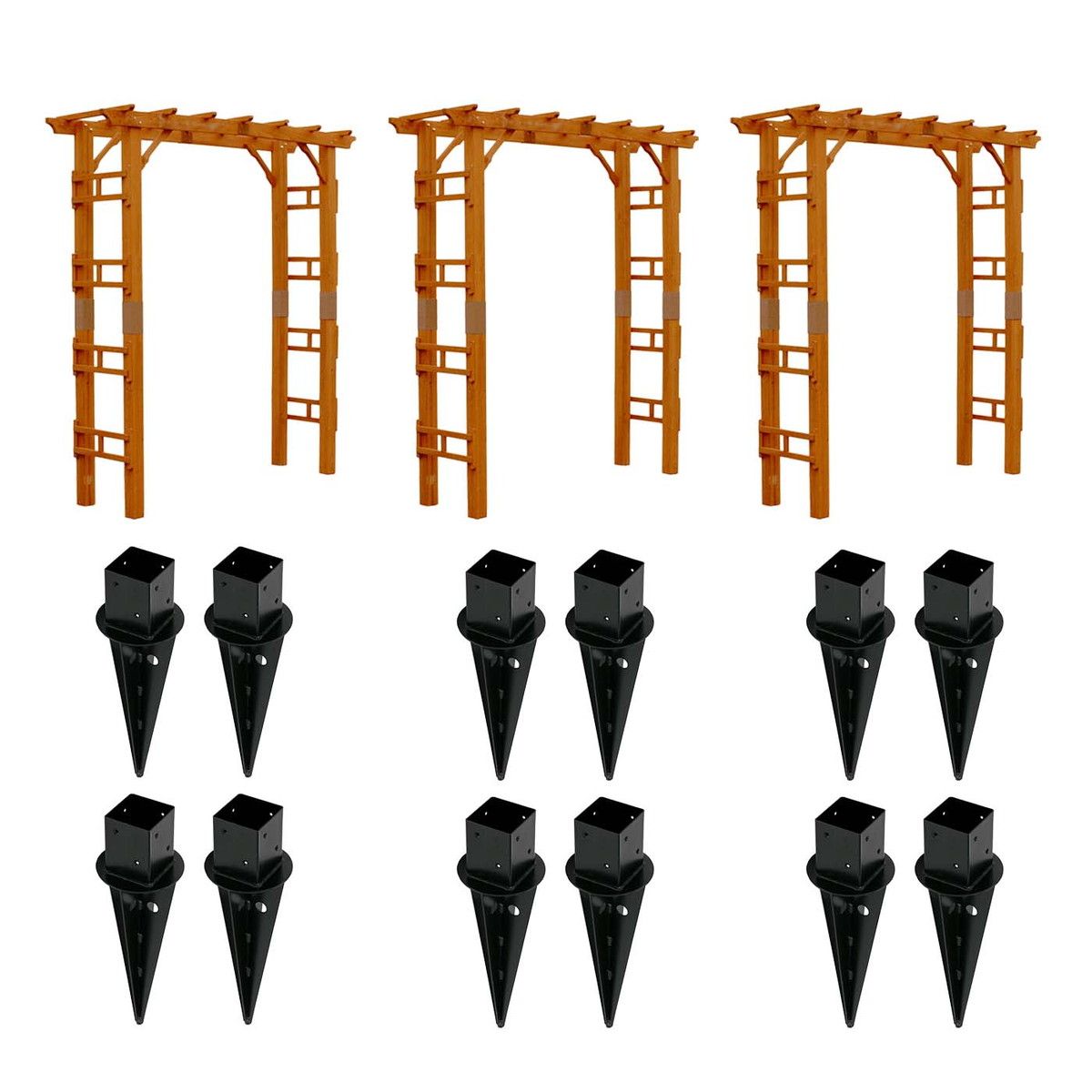 特価◎【直送】住まいスタイル/天然木製アーチ 190 3台(土中用金具セット) 「Flex Pergola」 ライトブラウン