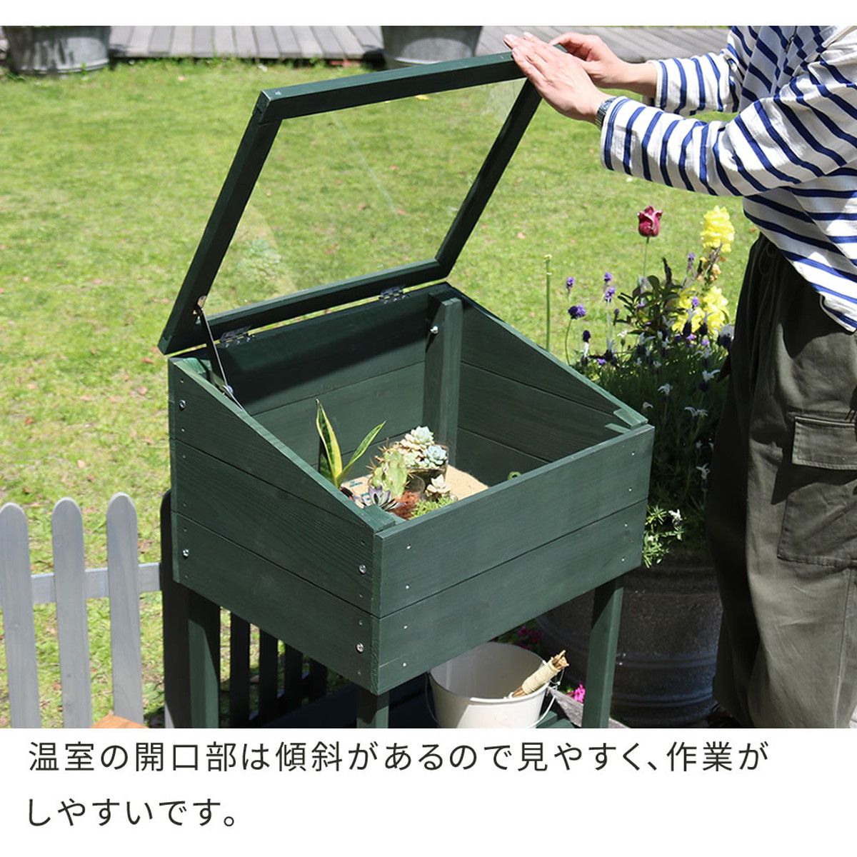 特価◎【直送】住まいスタイル/木製窓付グリーンハウス (温室) 「OWN」(オウン) ダークグリーン/GRH45DGR