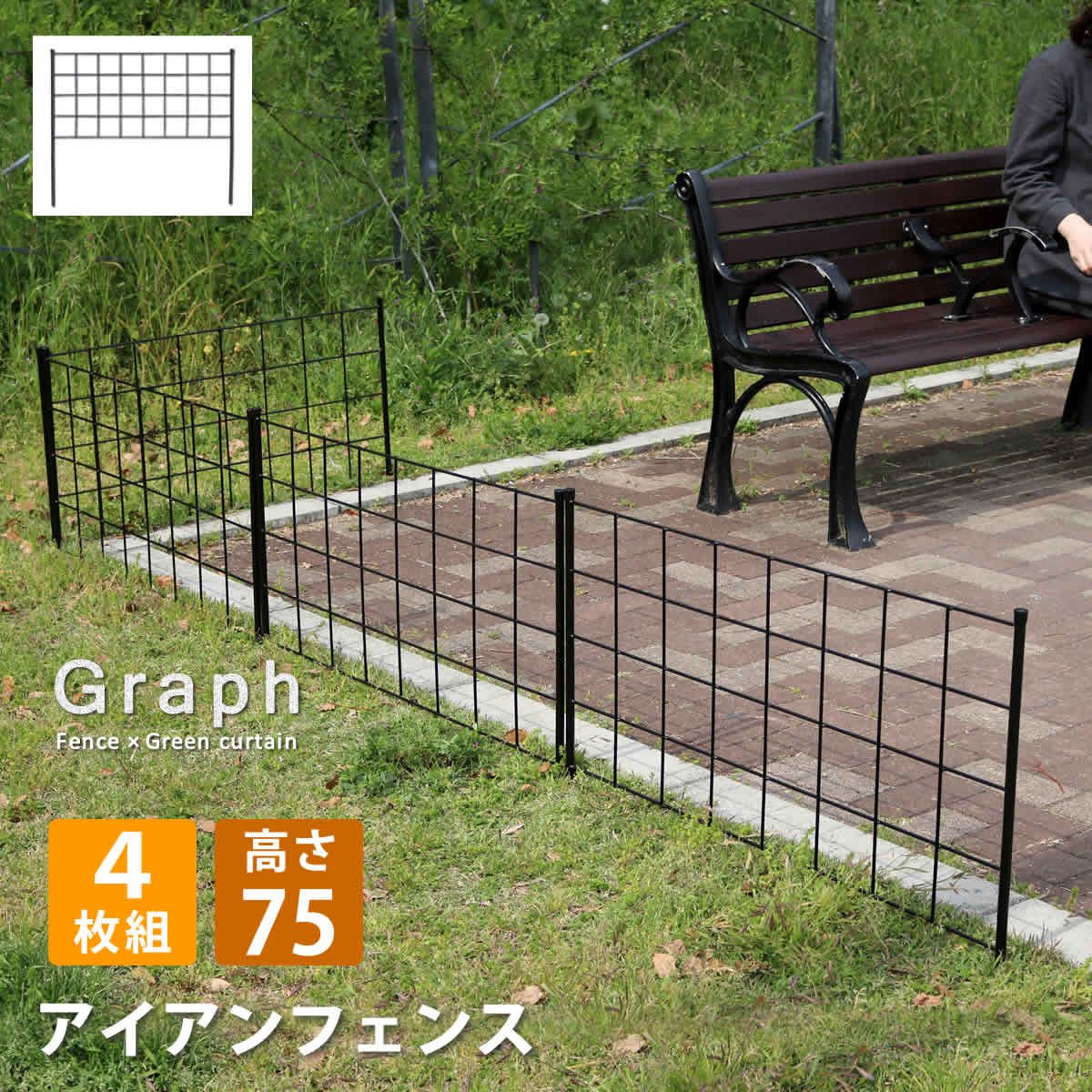 特価◎【直送】住まいスタイル/アイアンフェンス 高さ75「グラフ」4枚組 ブラック/IF-GR021-4P-BLK