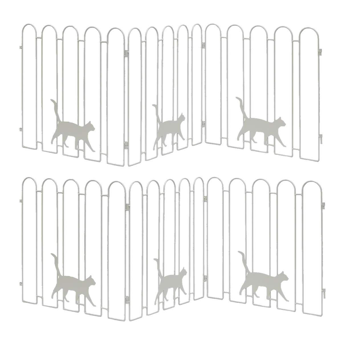 【直送】住まいスタイル/折り畳めるアイアンフェンス(猫3連) 2枚組 ホワイト/NK120-2P-WHT