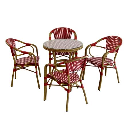 特価◎【直送】住まいスタイル/ラウンドテーブル5点セット「プレジール」 レッド/PLS-R70-5PSET-RED