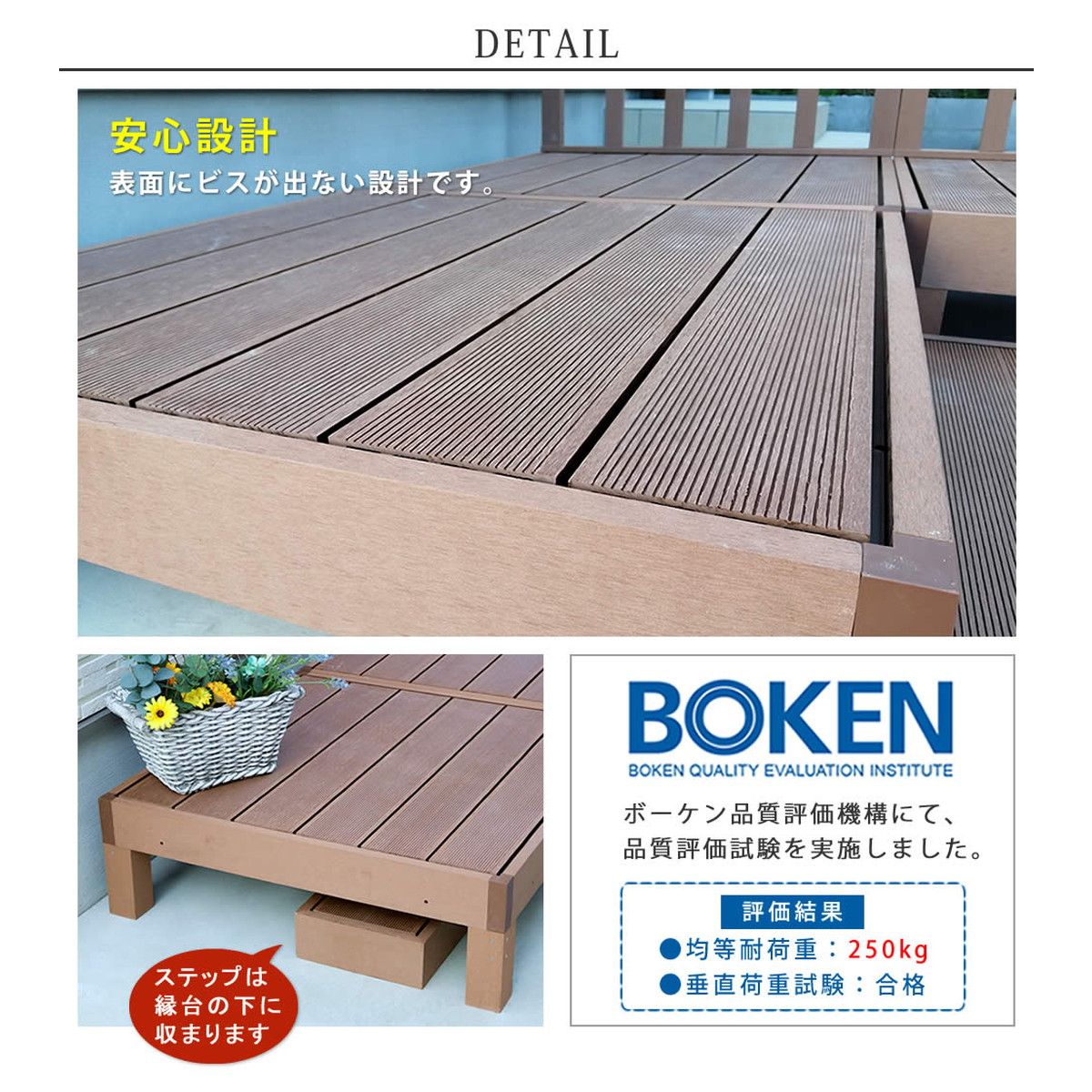 特価◎【直送】住まいスタイル/人工木ウッドデッキ ecofeel(エコフィール)3台 ステップセット ダークブラウン