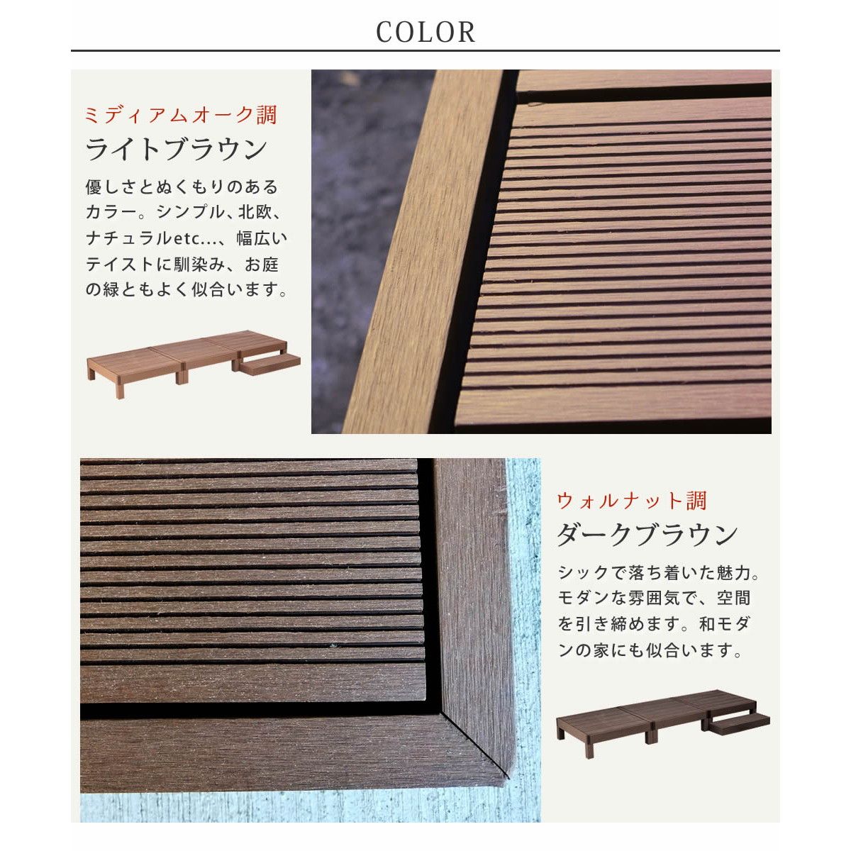 特価◎【直送】住まいスタイル/人工木ウッドデッキ ecofeel(エコフィール)3台 ステップセット ダークブラウン