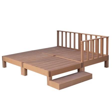 特価◎【直送】住まいスタイル/人工木ウッドデッキ ecofeel4台 ステップ・フェンスセット ライトブラウン