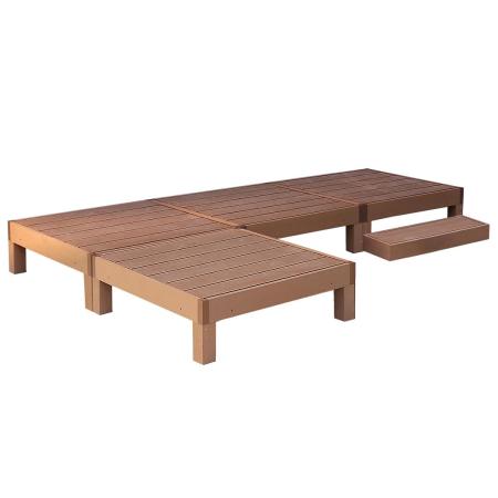 特価◎【直送】住まいスタイル/人工木ウッドデッキ ecofeel(エコフィール)4台 ステップセット ライトブラウン