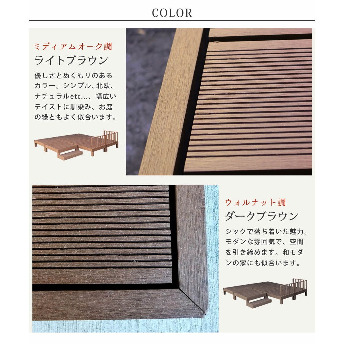 特価◎【直送】住まいスタイル/人工木ウッドデッキ ecofeel8台 ステップ・フェンスセット ダークブラウン