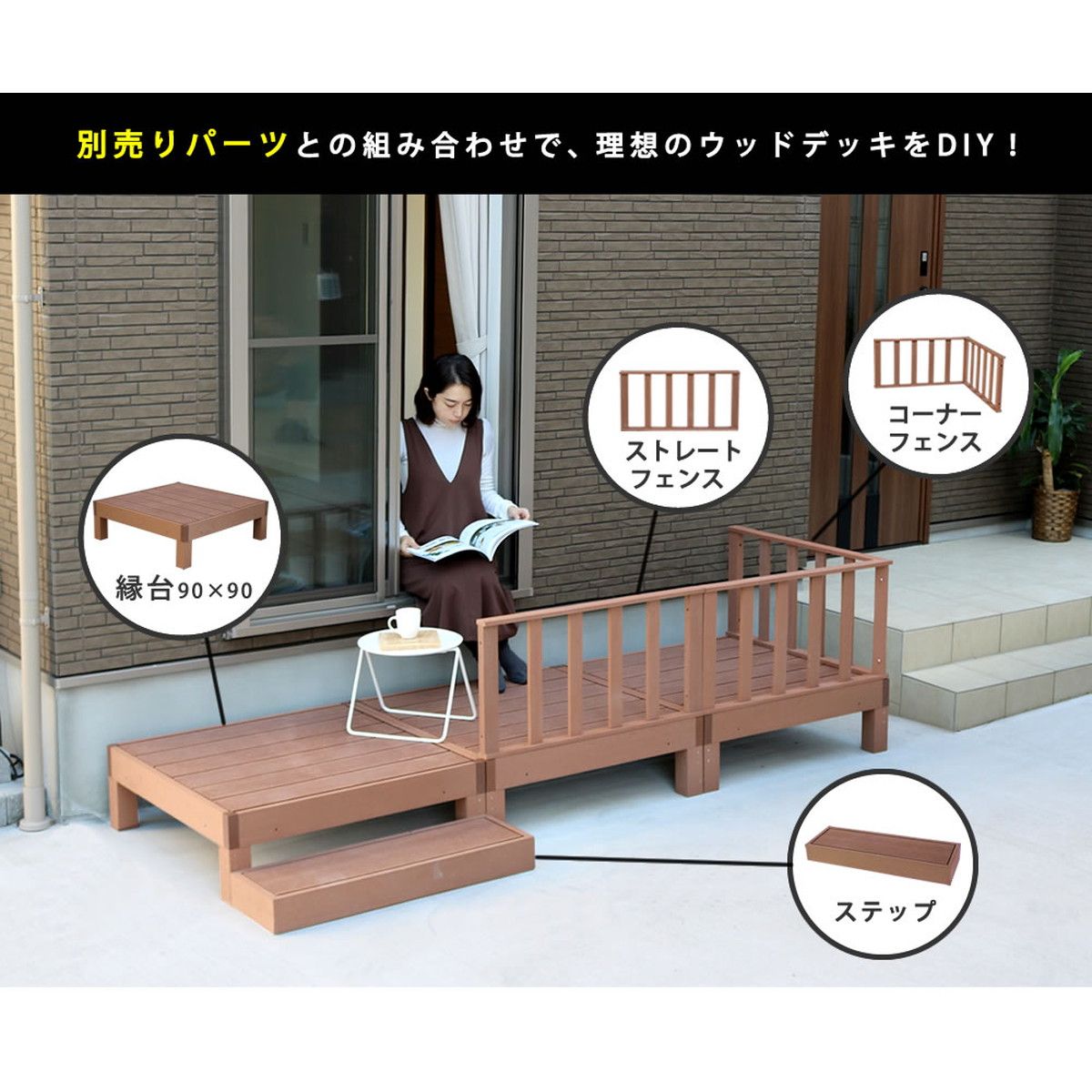 特価◎【直送】住まいスタイル/人工木ウッドデッキ ecofeel ストレートフェンス2枚組 ライトブラウン
