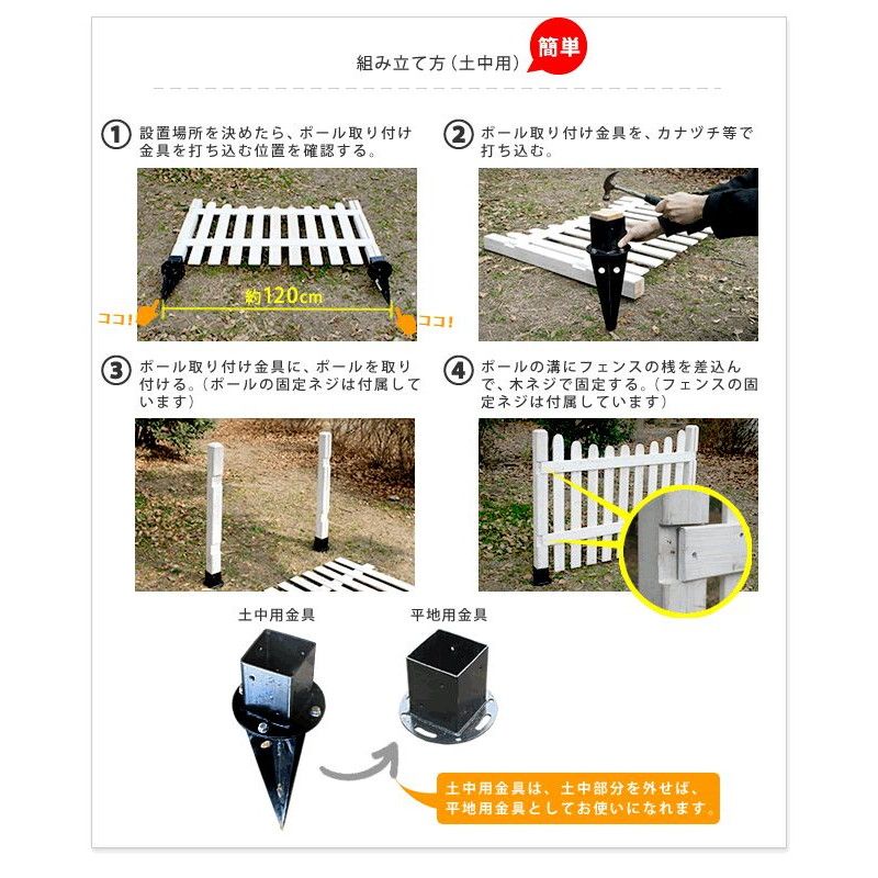 【直送】住まいスタイル/ピケットフェンス ストレート基本セット(土中用) ホワイト/SFPS1200F-UB-WHT