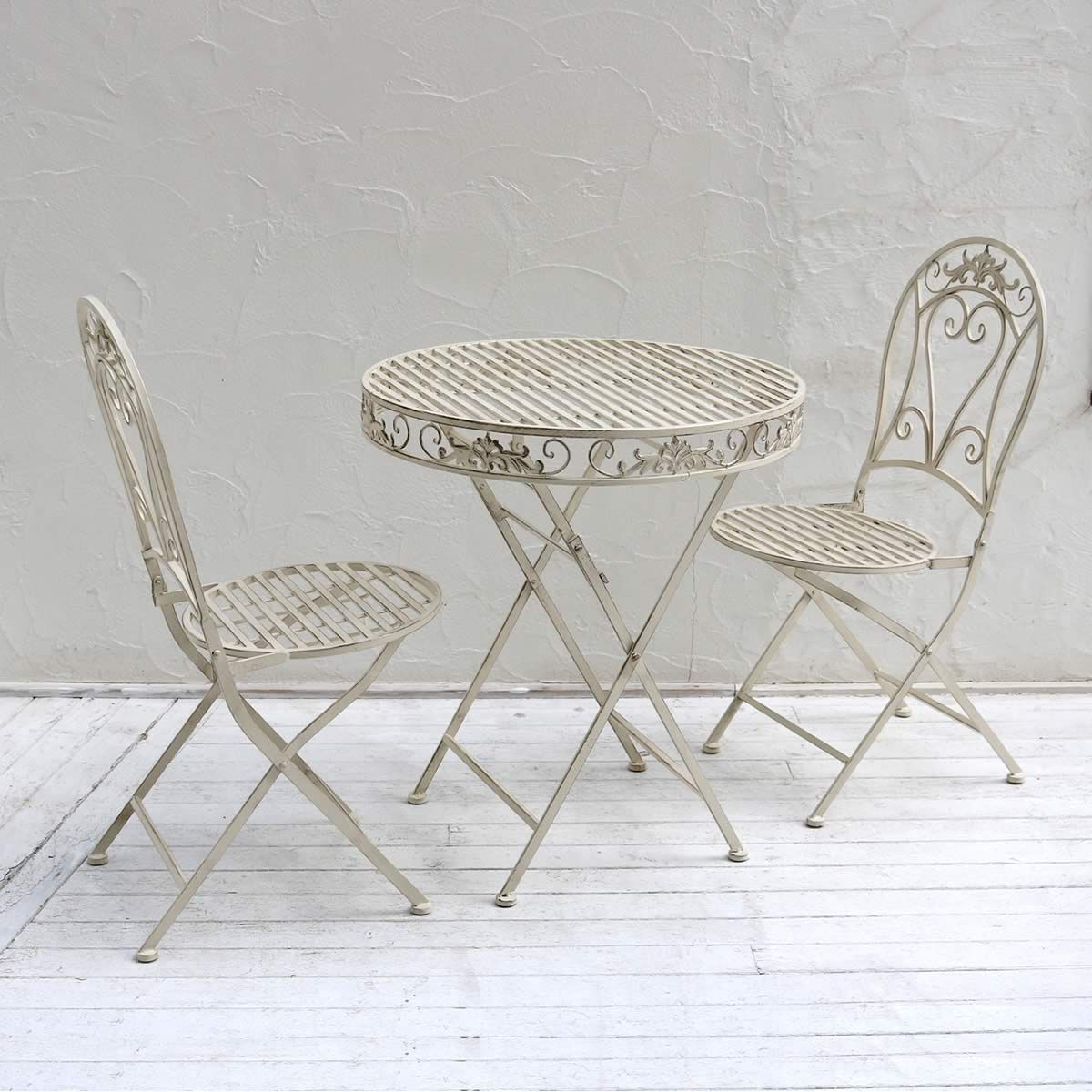 【直送】住まいスタイル/ブランティーク ホワイトアイアンテーブル70&チェア 3点セット ホワイト