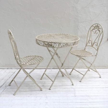 【直送】住まいスタイル/ブランティーク ホワイトアイアンテーブル70&チェア 3点セット ホワイト