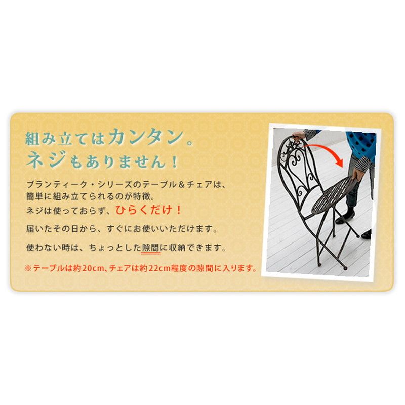 【直送】住まいスタイル/ブランティーク ホワイトアイアンテーブル70&チェア 3点セット ホワイト