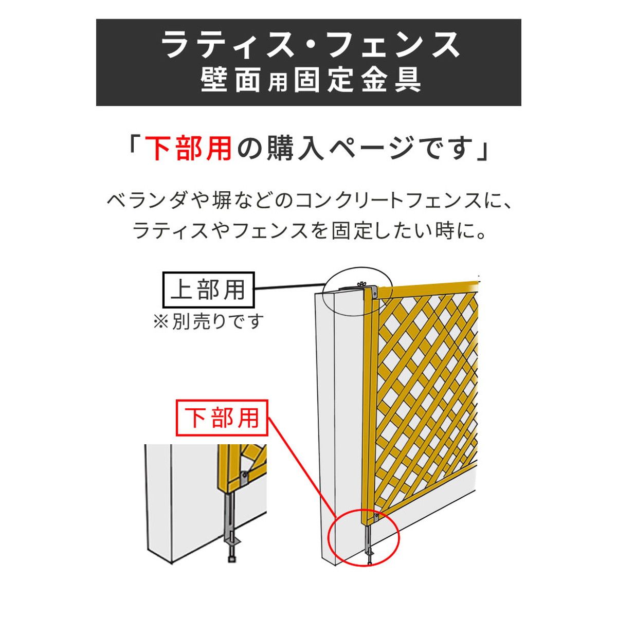 【直送】住まいスタイル/ラティス・フェンス壁面用固定金具(下部2個) ブラック/S-LVCF40-2P