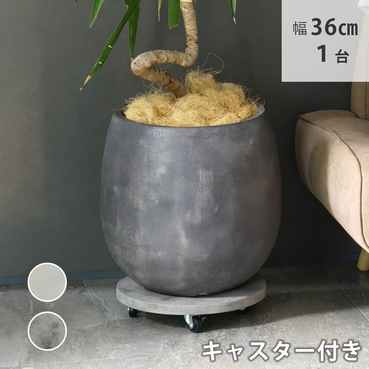 特価◎【直送】住まいスタイル/セメント製キャスター付きプランターキャリー36cm アンティークホワイト/TR360WHT