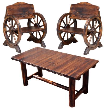 特価◎【直送】住まいスタイル/車輪ベンチ&焼杉テーブル3点セット(ベンチ小×2 テーブル×1) ダークブラウン