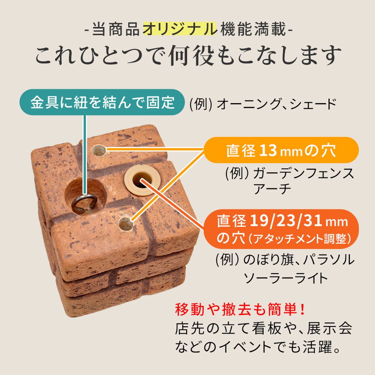 特価◎【直送】住まいスタイル/レンガ調多機能ブロック ウェイト 5kg 1個 ブラウン/WE130-1P-BRN
