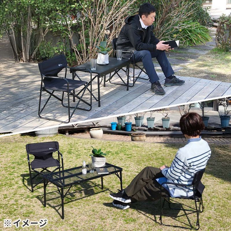 【直送】住まいスタイル/折りたたみメッシュテーブル 幅90 3点セット ブラック&サンドベージュ/STF-CMT90-3PS-LBR