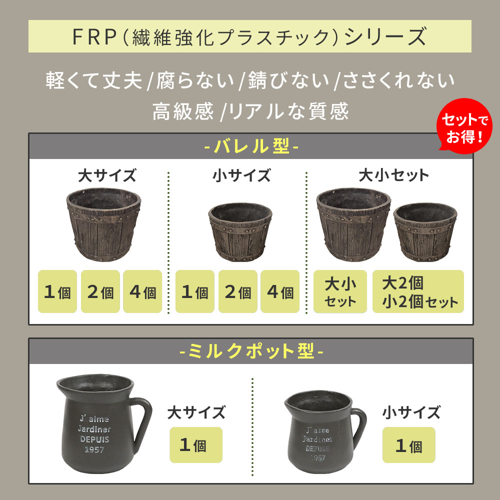 【直送】住まいスタイル/FRP製バレル型プランター大 2個組(直径30cm) ダークブラウン/EBP-30-2P-DBR