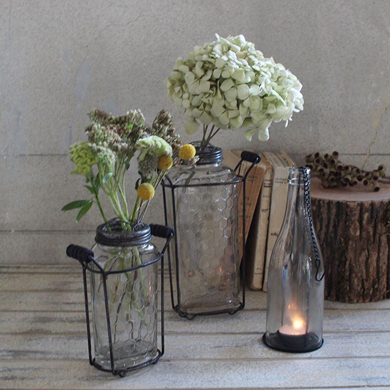 SOW/ガラスフラワーベース アイアンハンドル&メッシュ蓋付き Lサイズ/ZHGR1023SW