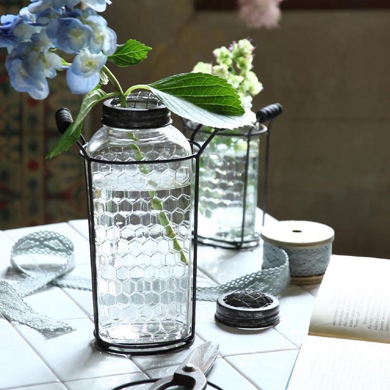 SOW/ガラスフラワーベース アイアンハンドル&メッシュ蓋付き Lサイズ/ZHGR1023SW