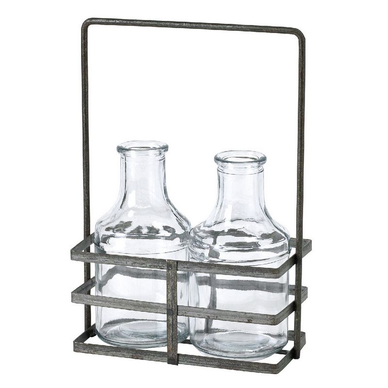 SOW/ブリュージュ ガラスボトルフラワーベース アイアンホルダー付き ダブル/HELZ2070SW