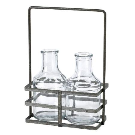 SOW/ブリュージュ ガラスボトルフラワーベース アイアンホルダー付き ダブル/HELZ2070SW