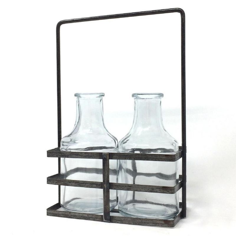 SOW/ブリュージュ ガラスボトルフラワーベース アイアンホルダー付き ダブル/HELZ2070SW