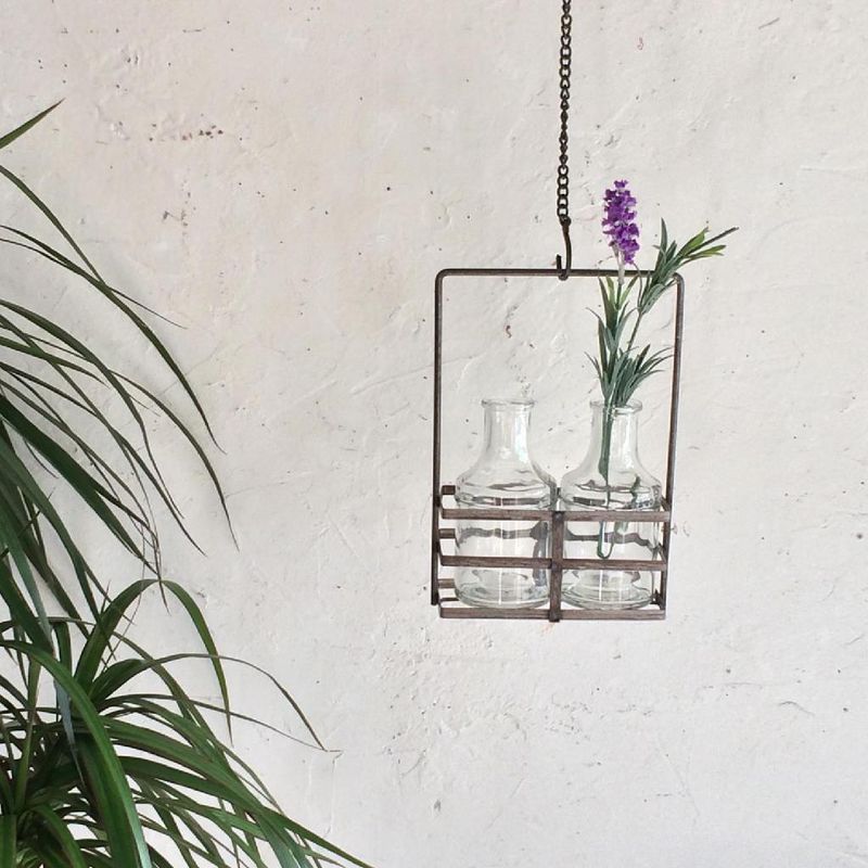 SOW/ブリュージュ ガラスボトルフラワーベース アイアンホルダー付き ダブル/HELZ2070SW