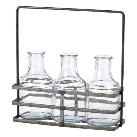 SOW/ブリュージュ ガラスボトルフラワーベース アイアンホルダー付き トリプル/HELZ2080SW