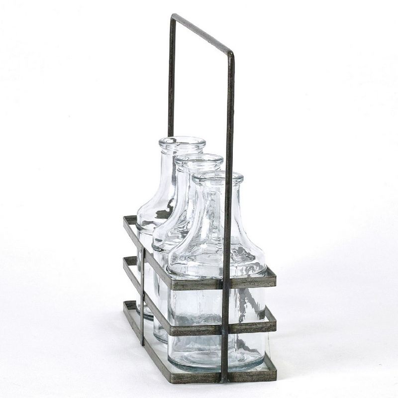 SOW/ブリュージュ ガラスボトルフラワーベース アイアンホルダー付き トリプル/HELZ2080SW