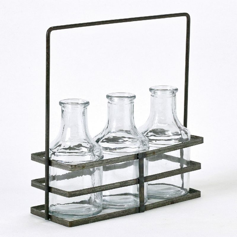 SOW/ブリュージュ ガラスボトルフラワーベース アイアンホルダー付き トリプル/HELZ2080SW