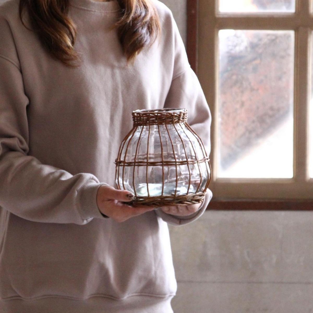 SOW/FONTAINE かご編みガラスフラワーベース ラウンド/LYGN1020SW