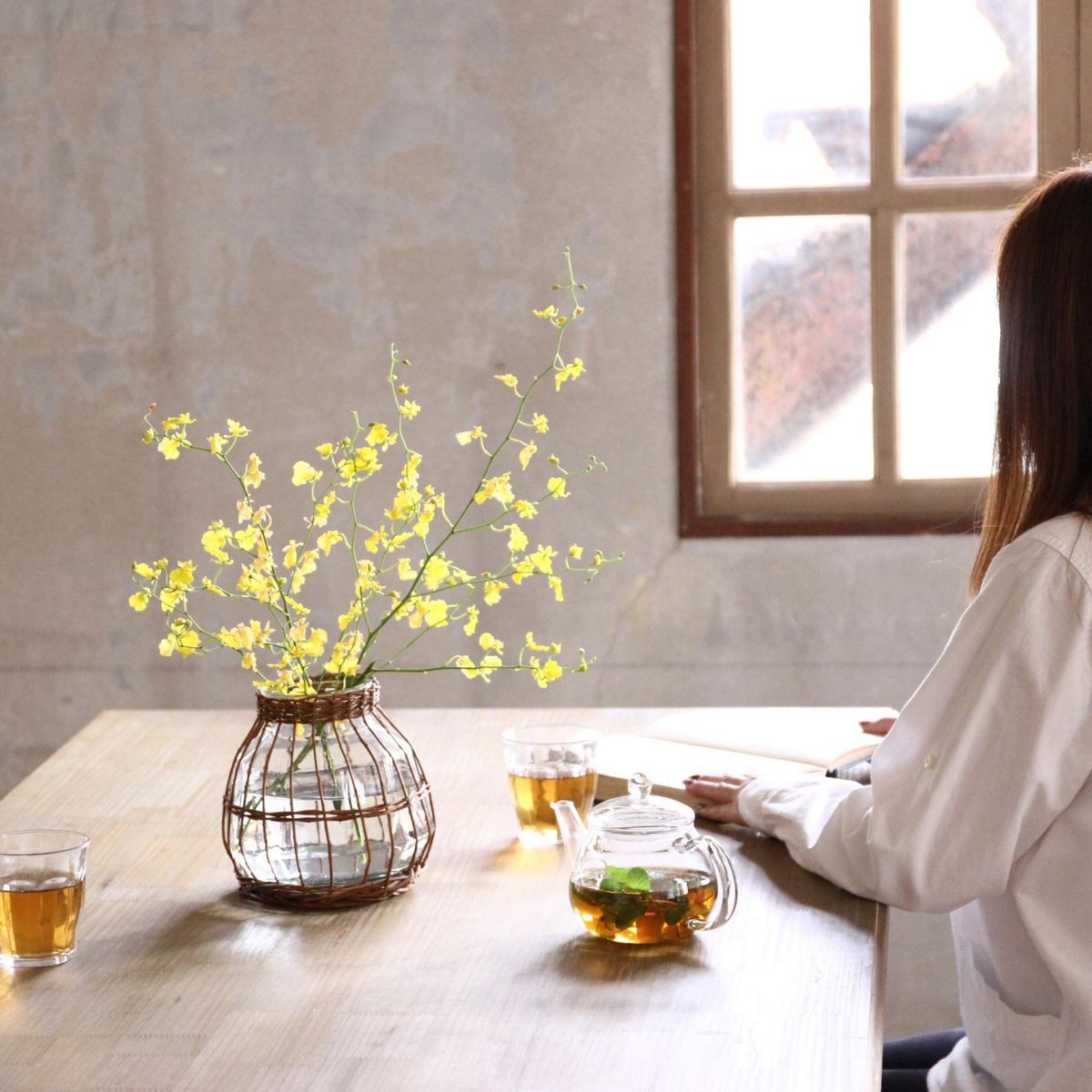 SOW/FONTAINE かご編みガラスフラワーベース ラウンド/LYGN1020SW