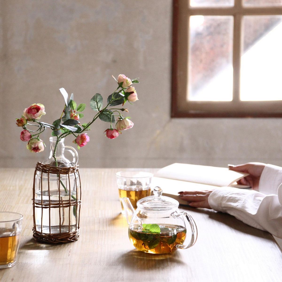 SOW/FONTAINE かご編みガラスフラワーベース ボトル/LYGN1050SW