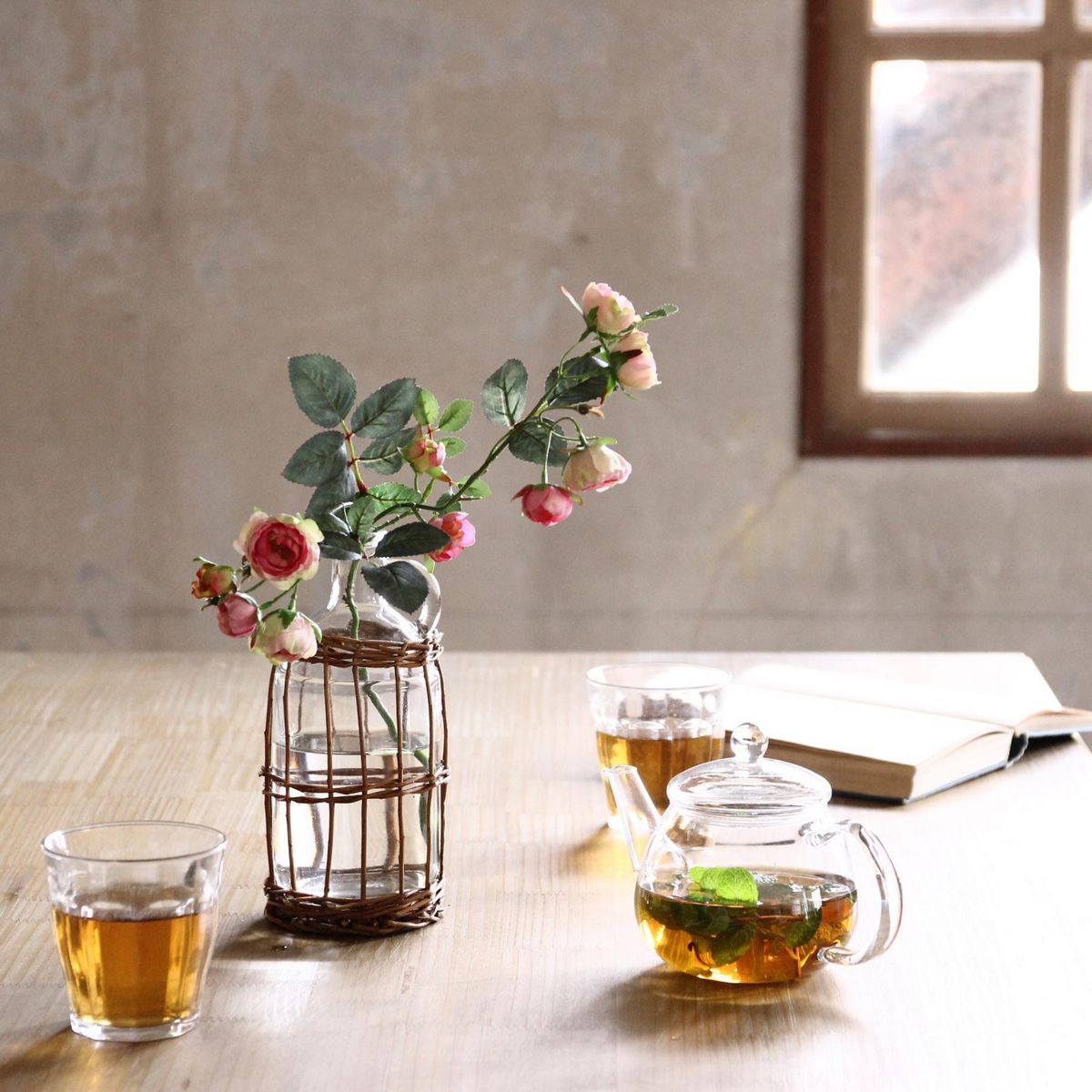 SOW/FONTAINE かご編みガラスフラワーベース ボトル/LYGN1050SW