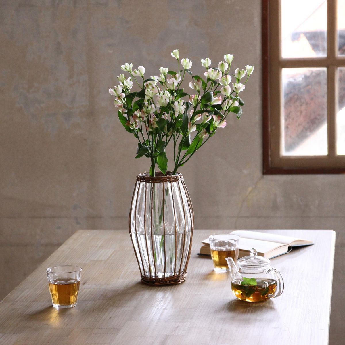 SOW/FONTAINE かご編みガラスフラワーベース ロング/LYGN1010SW