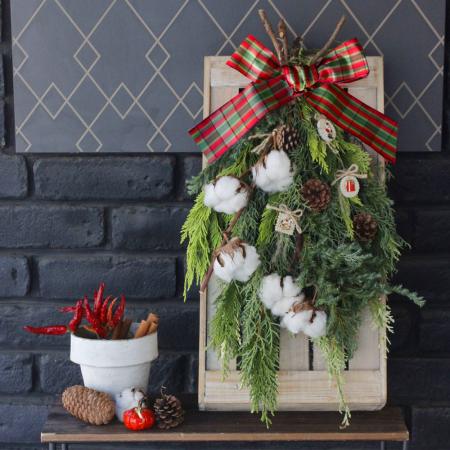【直前】コニファーのクリスマス・スワッグ(チェック)/はなどんやキット
