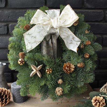 【生花】飾りつけ簡単★オレゴンモミのクリスマスリースキット(白系)