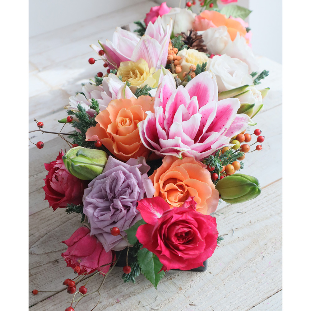 生花】今井さんのオリエンタルユリ サマンサ(八重ピンク/白)60cm 3-4輪