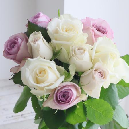 【生花】金田バラ園のバラ(ホワイト&ラベンダーミックス)40cm 愛知県【OT】