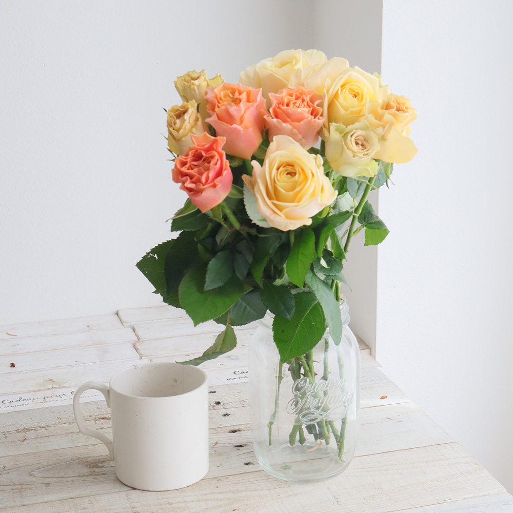 【生花】金田バラ園のバラ(イエロー&オレンジミックス)40cm 愛知県【OT】