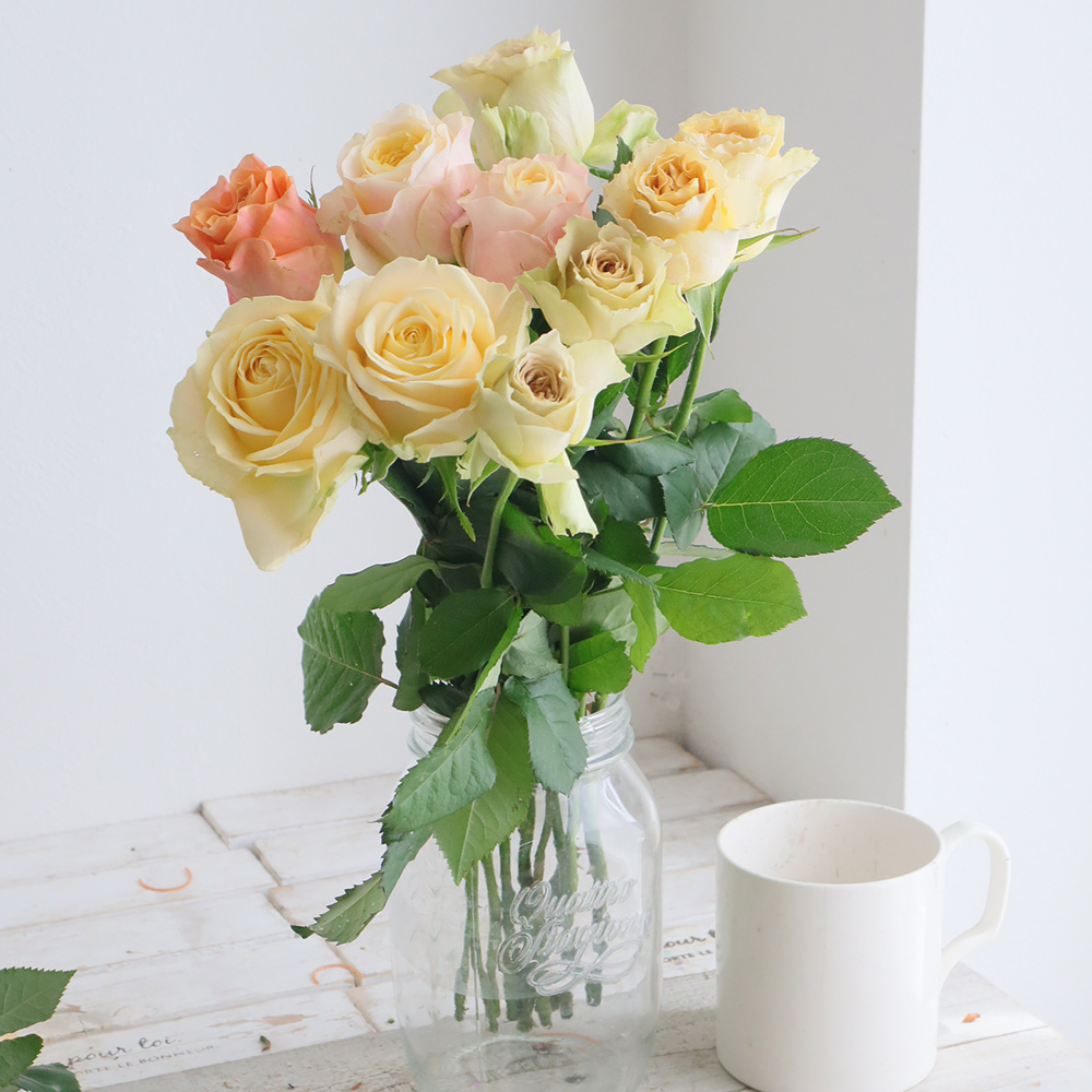 【生花】金田バラ園のバラ(イエロー&オレンジミックス)40cm 愛知県【OT】