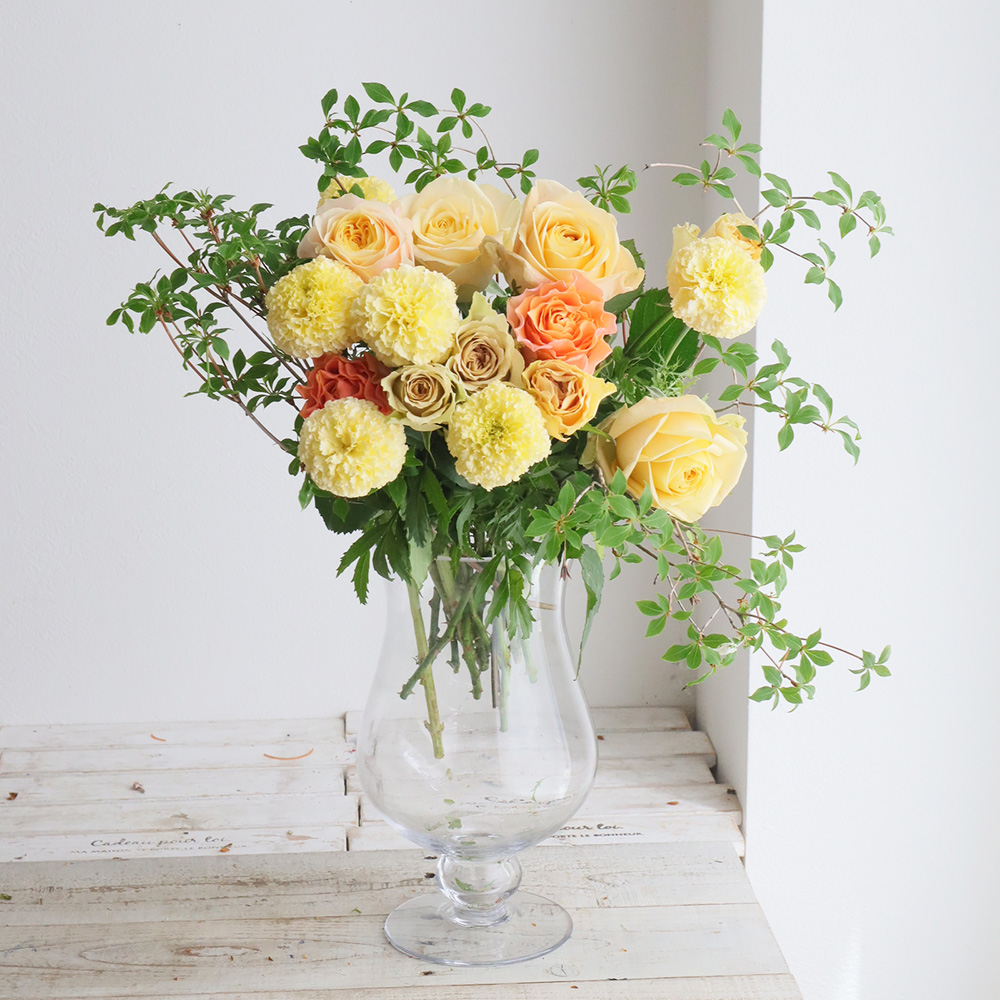 【生花】金田バラ園のバラ(イエロー&オレンジミックス)40cm 愛知県【OT】